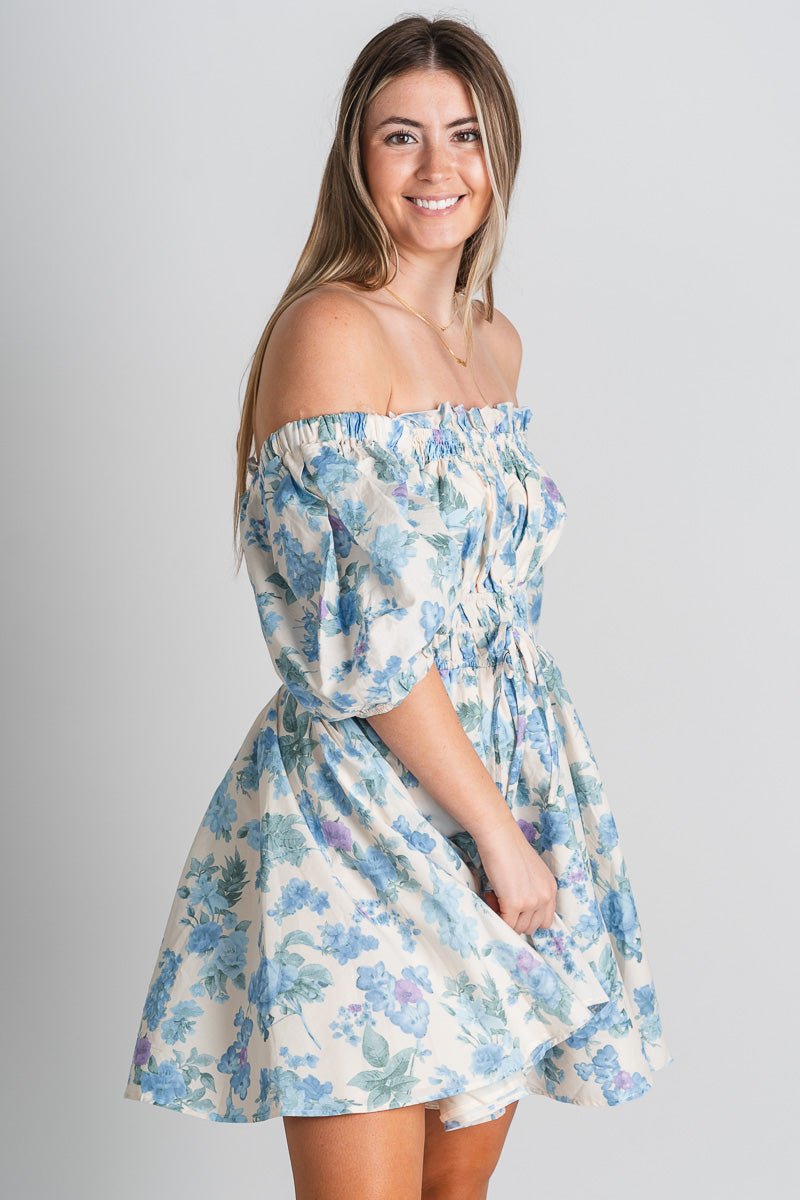 Floral ruffle dress blue floral - Affordable Dress - Boutique Dresses at Lush Fashion Lounge Boutique in Oklahoma City