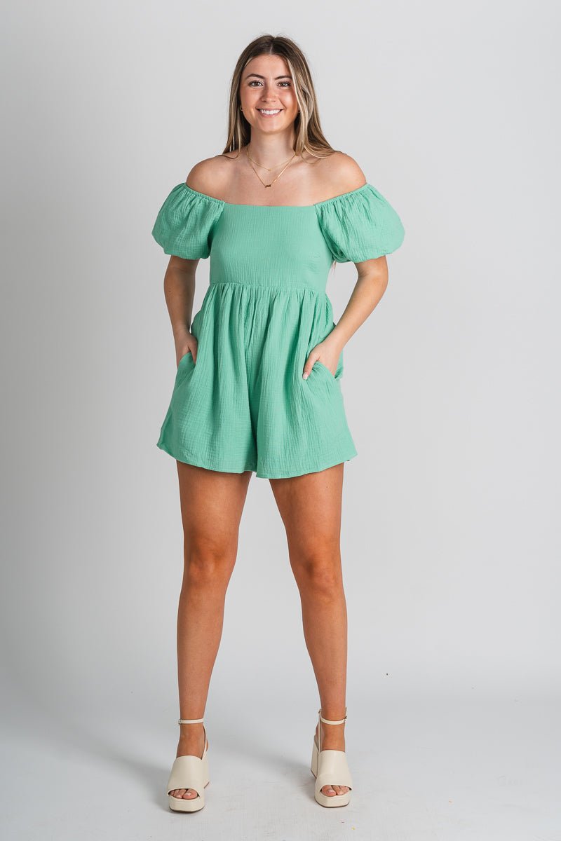 Square neck romper mint - Trendy Romper - Fashion Rompers & Pantsuits at Lush Fashion Lounge Boutique in Oklahoma City