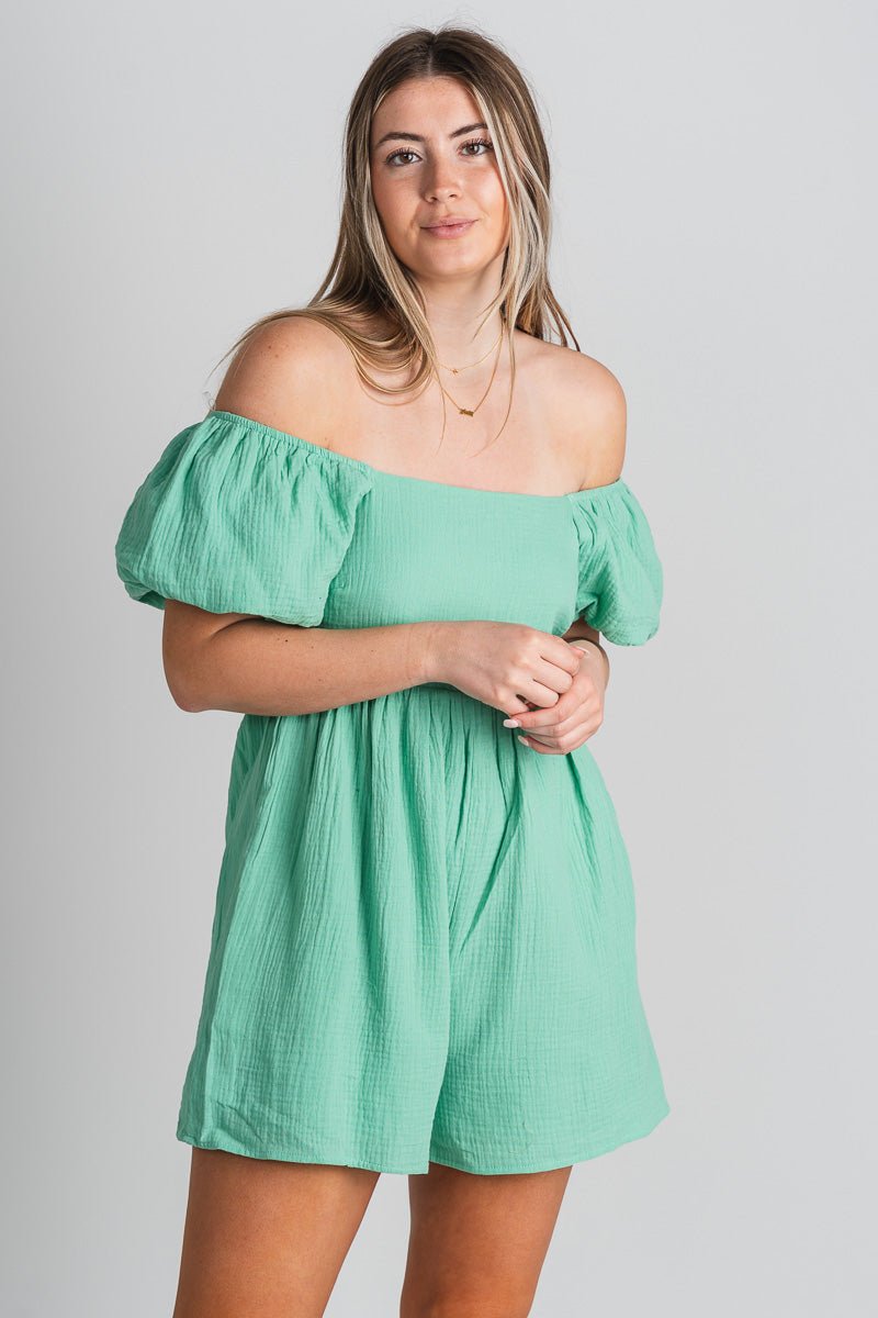 Square neck romper mint - Cute Romper - Trendy Rompers and Pantsuits at Lush Fashion Lounge Boutique in Oklahoma City