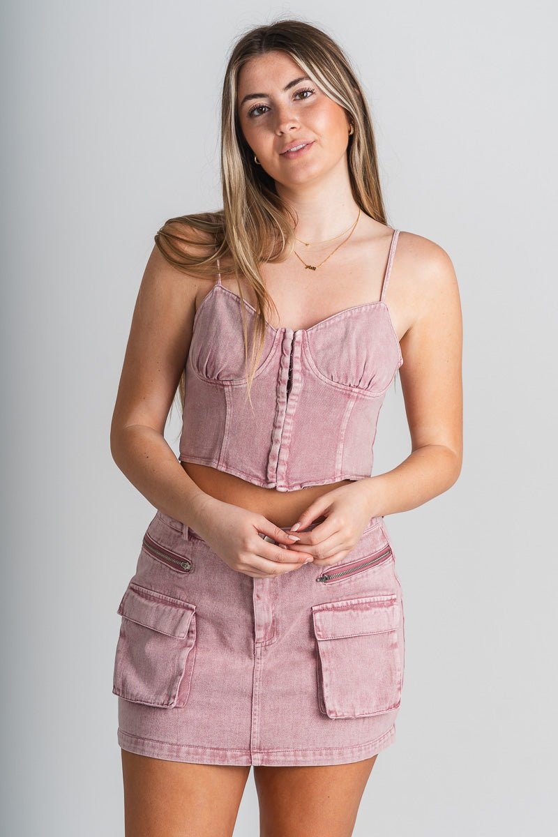 Denim bustier crop tank top lavender - Affordable tops - Boutique Tank Tops at Lush Fashion Lounge Boutique in Oklahoma City