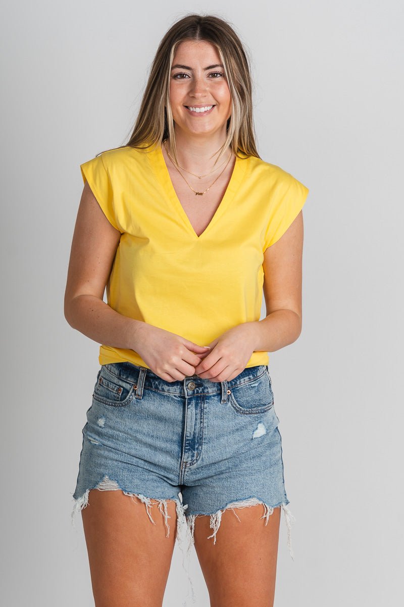 V-neck tank top yellow - Affordable - Boutique Tank Tops at Lush Fashion Lounge Boutique in Oklahoma City