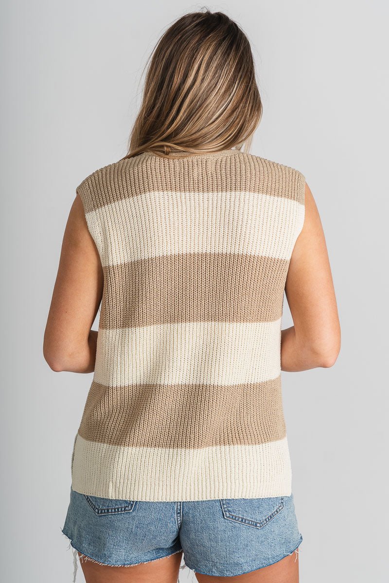 Striped sweater vest cream/latte