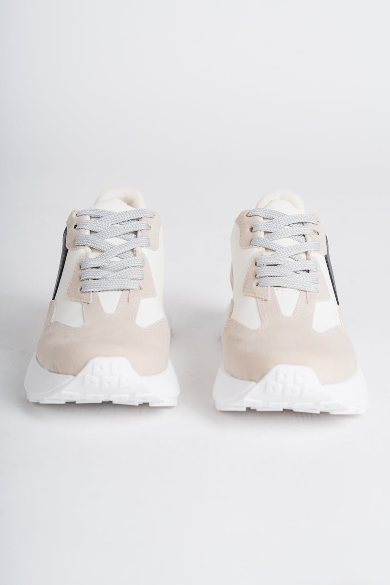 Smith low top sneaker white/taupe - Trendy shoes - Fashion Shoes at Lush Fashion Lounge Boutique in Oklahoma City