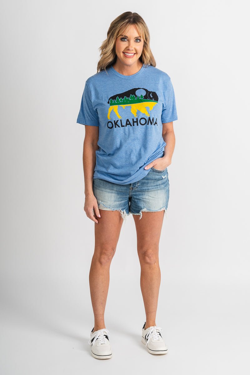 Oklahoma bison landscape t-shirt blue