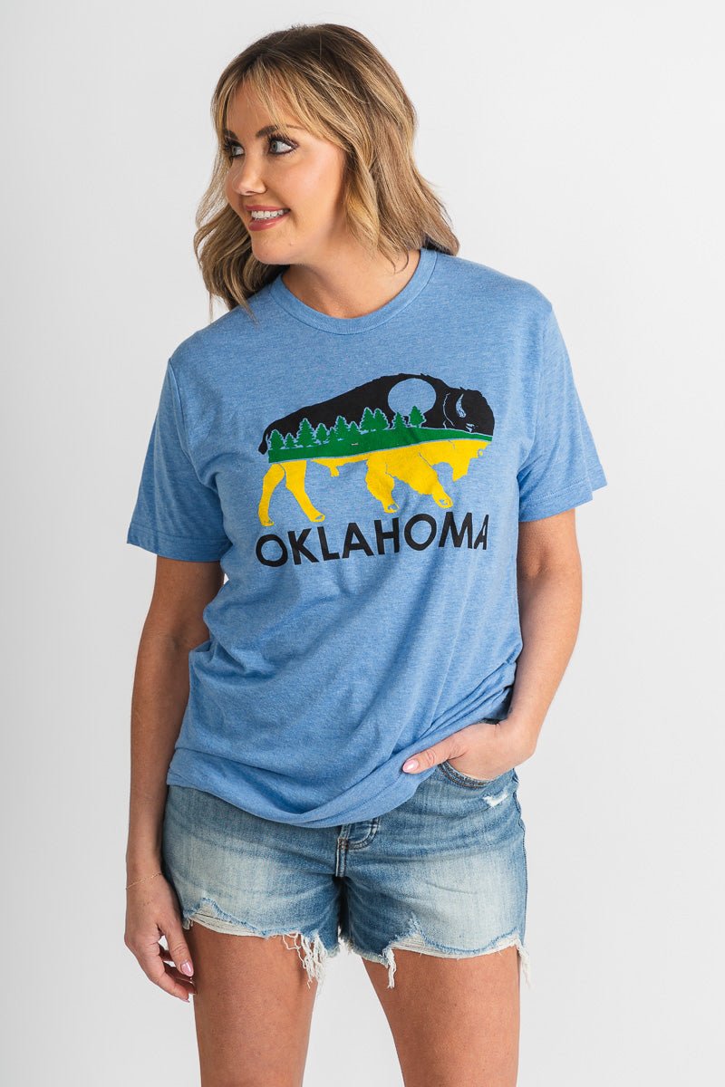 Oklahoma bison landscape t-shirt blue