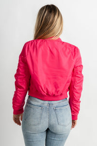Cargo bomber jacket fuchsia - Cute Valentine's Day Outfits at Lush Fashion Lounge Boutique in Oklahoma City