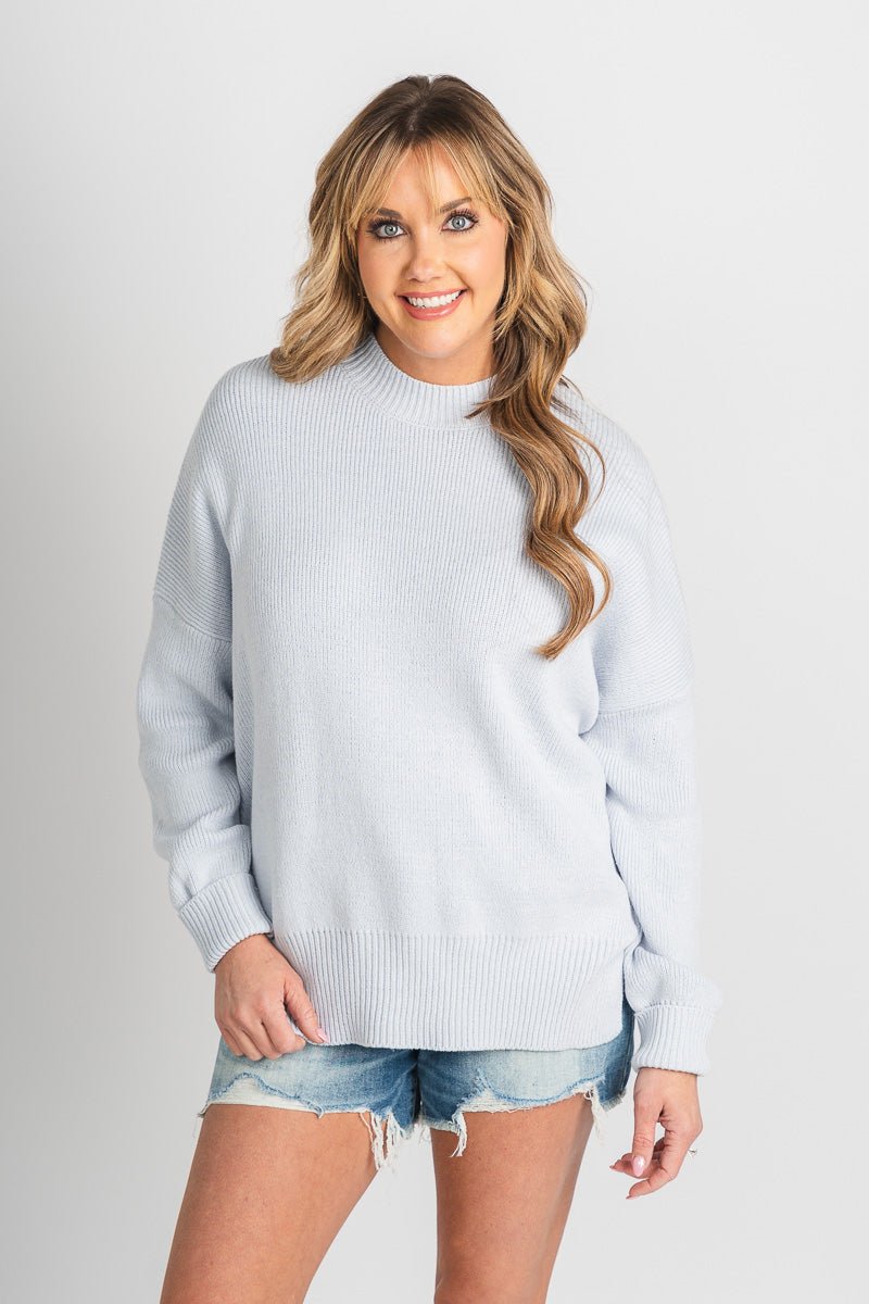 Oversized sweater light blue – Boutique Sweaters | Fashionable Sweaters at Lush Fashion Lounge Boutique in Oklahoma City