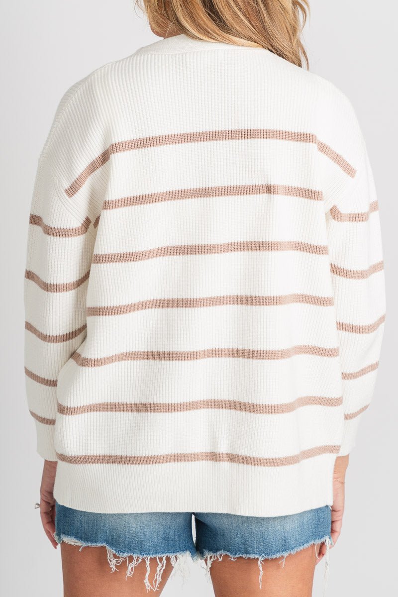 Striped cardigan white/mocha