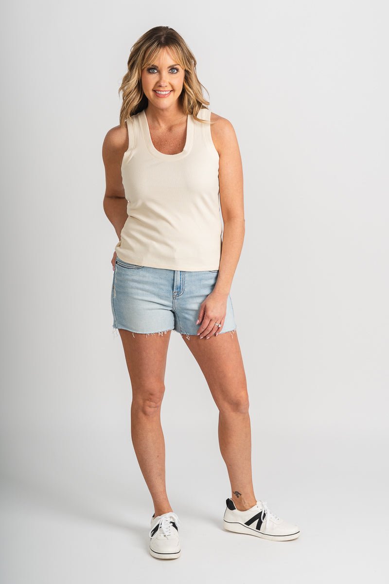 Z Supply Sirena ribbed tank top oat milk - Z Supply Tank Top - Z Supply Clothing at Lush Fashion Lounge Trendy Boutique Oklahoma City