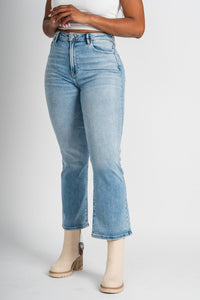 Hidden Ryan high rise boot cut jeans medium blue | Lush Fashion Lounge: boutique women's jeans, fashion jeans for women, affordable fashion jeans, cute boutique jeans
