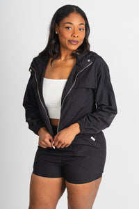 Zip up windbreaker black - Cute jacket - Fun Cozy Basics at Lush Fashion Lounge Boutique in Oklahoma City