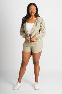 Zip up windbreaker light olive - Fun jacket - Unique Lounge Looks at Lush Fashion Lounge Boutique in Oklahoma