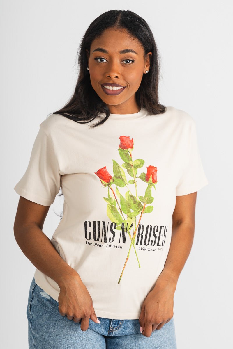 DayDreamer Guns N Roses illusion t-shirt dirty white - Stylish Band T-Shirts and Sweatshirts at Lush Fashion Lounge Boutique in Oklahoma City