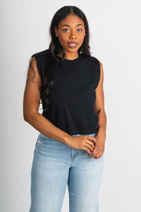 Crew neck muscle tank top black - Cute Tank Top - Trendy Tank Tops at Lush Fashion Lounge Boutique in Oklahoma City