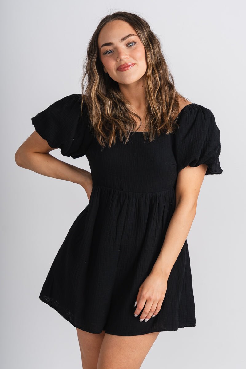 Square neck romper black - Affordable Romper - Boutique Rompers & Pantsuits at Lush Fashion Lounge Boutique in Oklahoma City