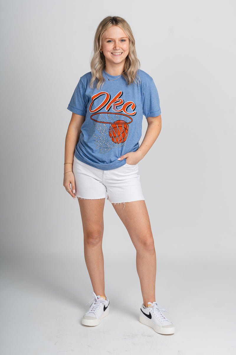 OKC basketball nothing but net t-shirt blue - Oklahoma City inspired graphic t-shirts at Lush Fashion Lounge Boutique in Oklahoma City