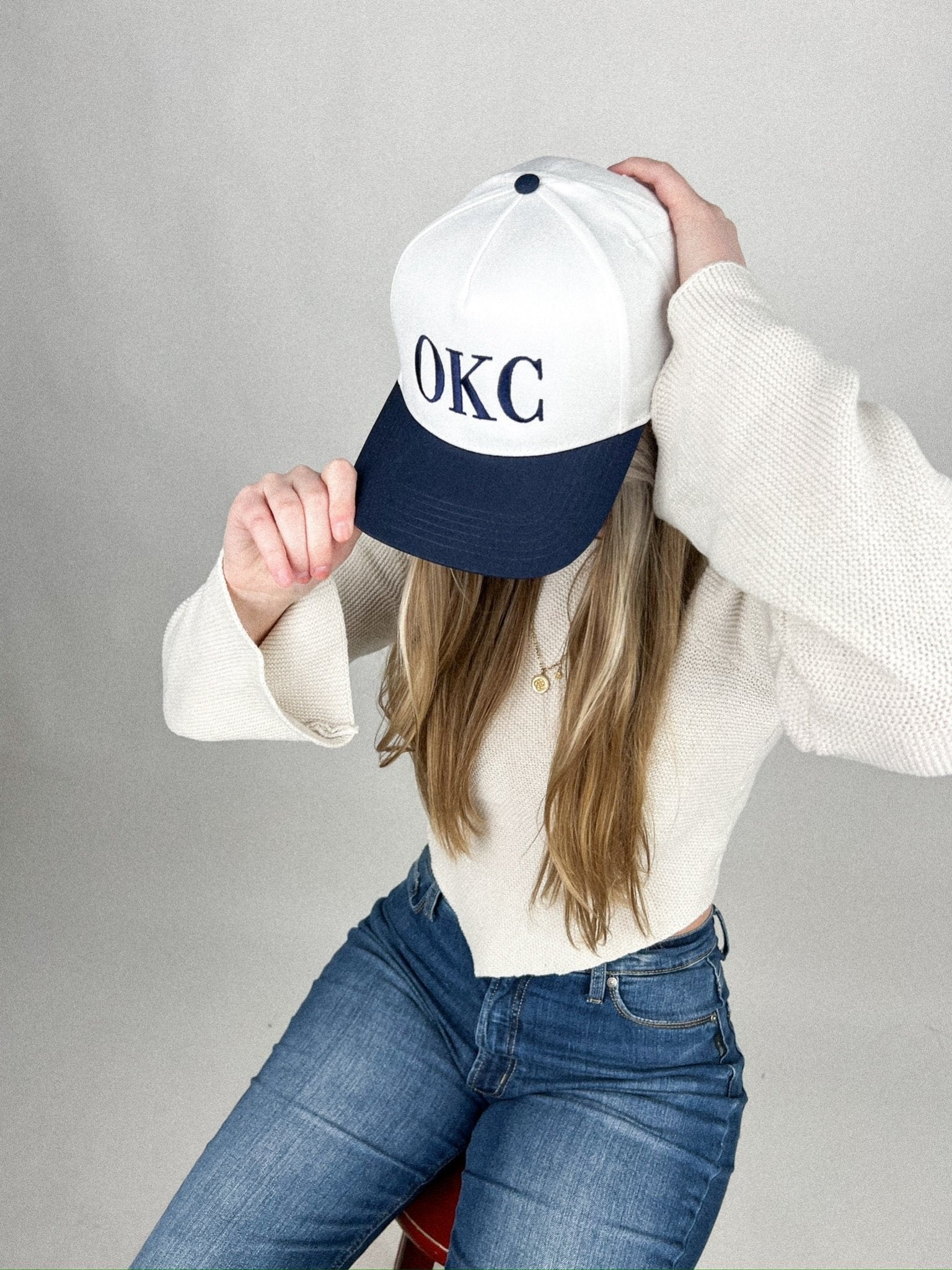 OKC two tone vogue hat white/navy - Oklahoma City inspired graphic t-shirts at Lush Fashion Lounge Boutique in Oklahoma City
