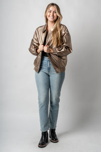 Metallic bomber jacket gunmetal – Fashionable Jackets | Trendy Blazers at Lush Fashion Lounge Boutique in Oklahoma City