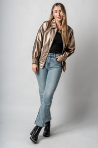 Metallic bomber jacket gunmetal – Unique Blazers | Cute Blazers For Women at Lush Fashion Lounge Boutique in Oklahoma City