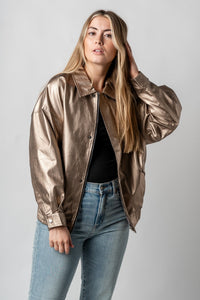 Metallic bomber jacket gunmetal – Affordable Blazers | Cute Black Jackets at Lush Fashion Lounge Boutique in Oklahoma City