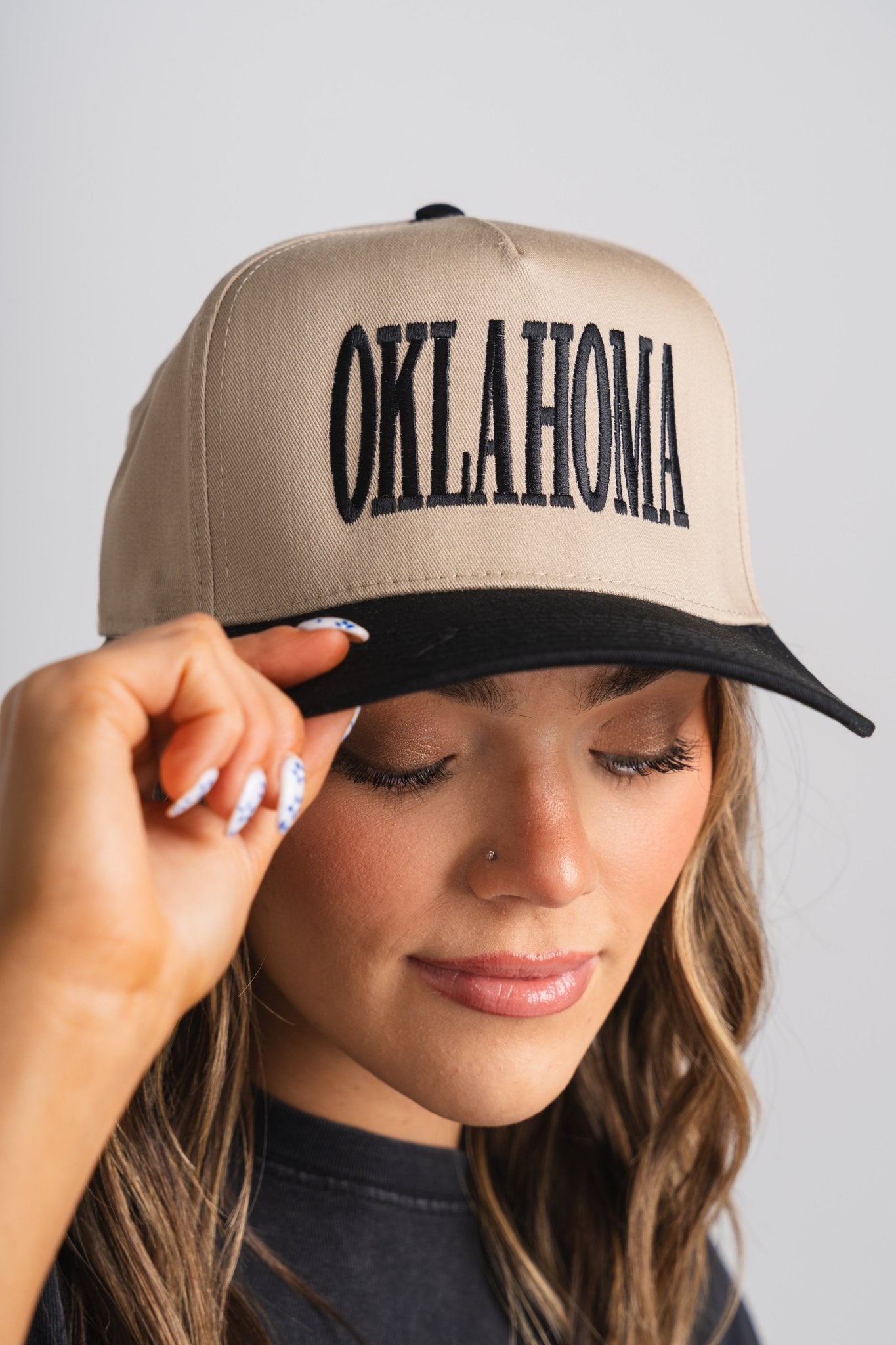 Oklahoma vintage hat black/khaki - Trendy Hats at Lush Fashion Lounge Boutique in Oklahoma City