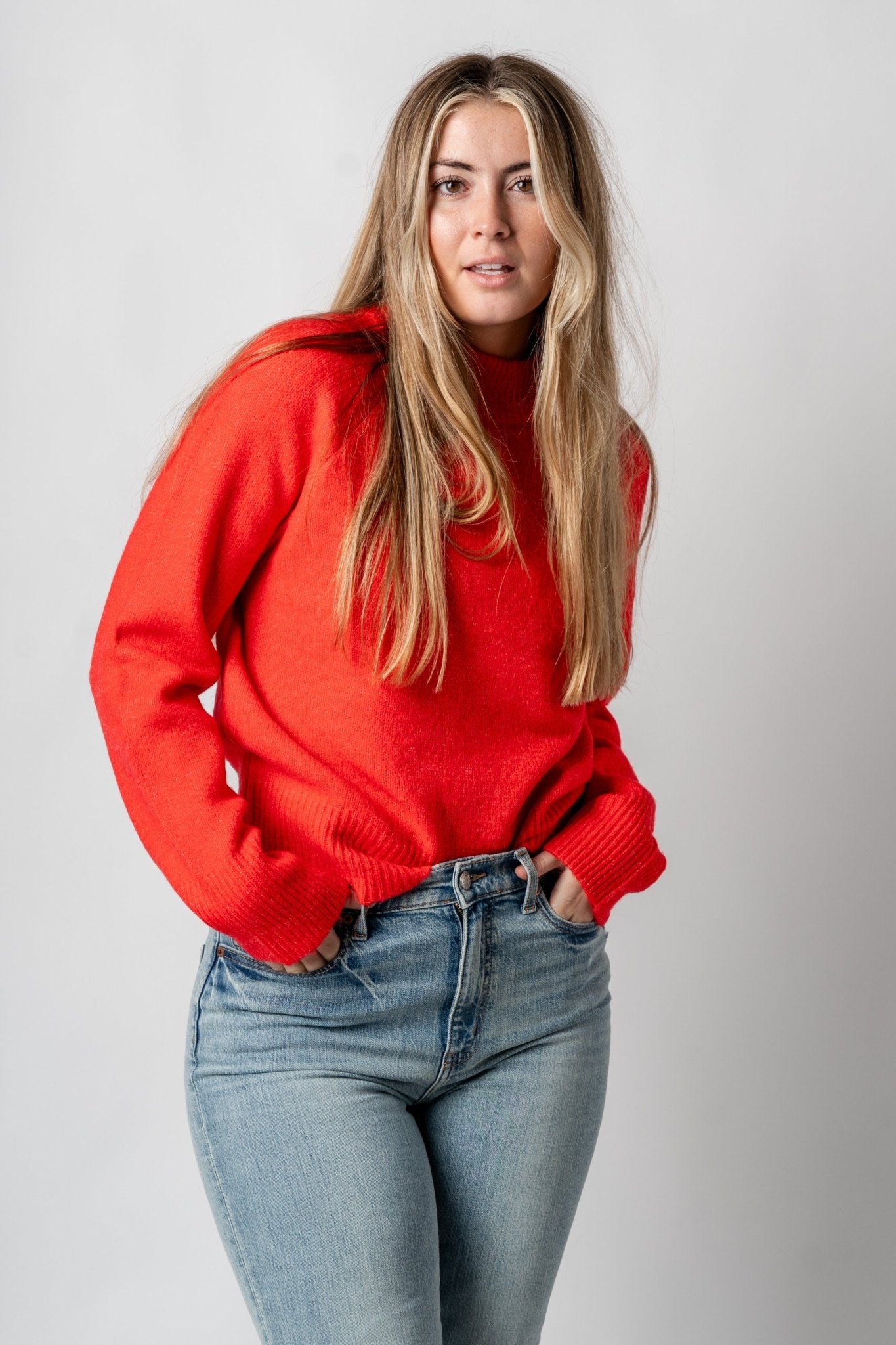 Mock neck sweater red – Stylish Sweaters | Boutique Sweaters at Lush Fashion Lounge Boutique in Oklahoma City