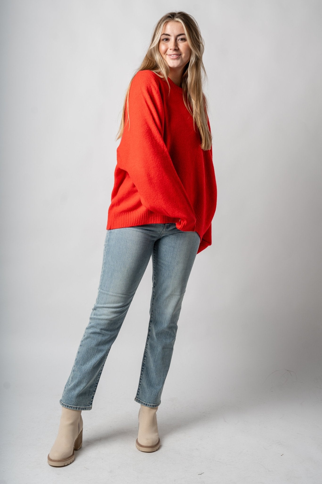 Oversized crew sweater red – Unique Sweaters | Lounging Sweaters and Womens Fashion Sweaters at Lush Fashion Lounge Boutique in Oklahoma City