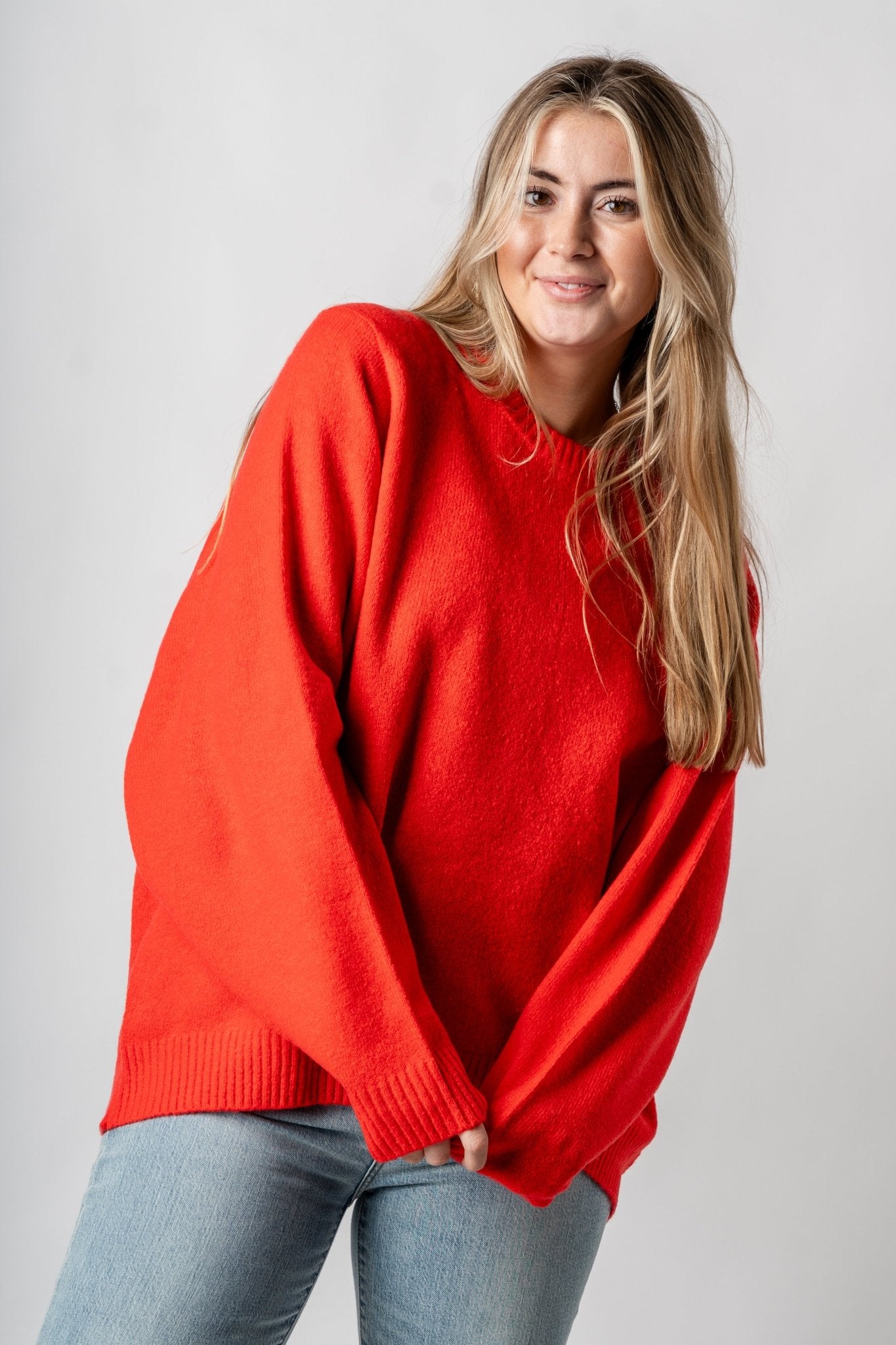Oversized crew sweater red – Stylish Sweaters | Boutique Sweaters at Lush Fashion Lounge Boutique in Oklahoma City