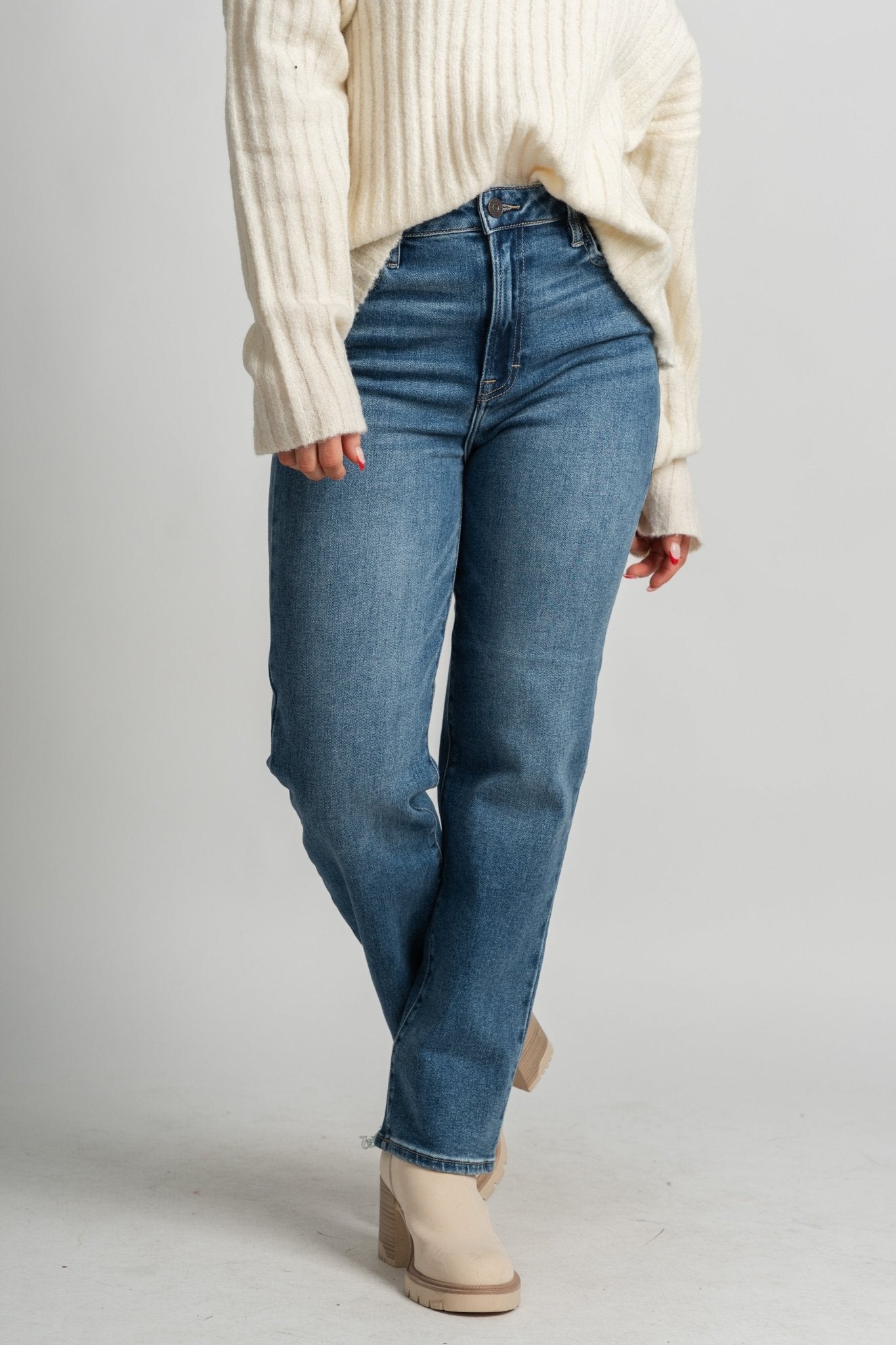Hidden Tracey high rise straight leg jeans medium dark | Lush Fashion Lounge: boutique women's jeans, fashion jeans for women, affordable fashion jeans, cute boutique jeans