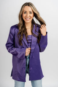 Satin blazer jacket grape - Affordable blazer - Boutique Jackets & Blazers at Lush Fashion Lounge Boutique in Oklahoma City