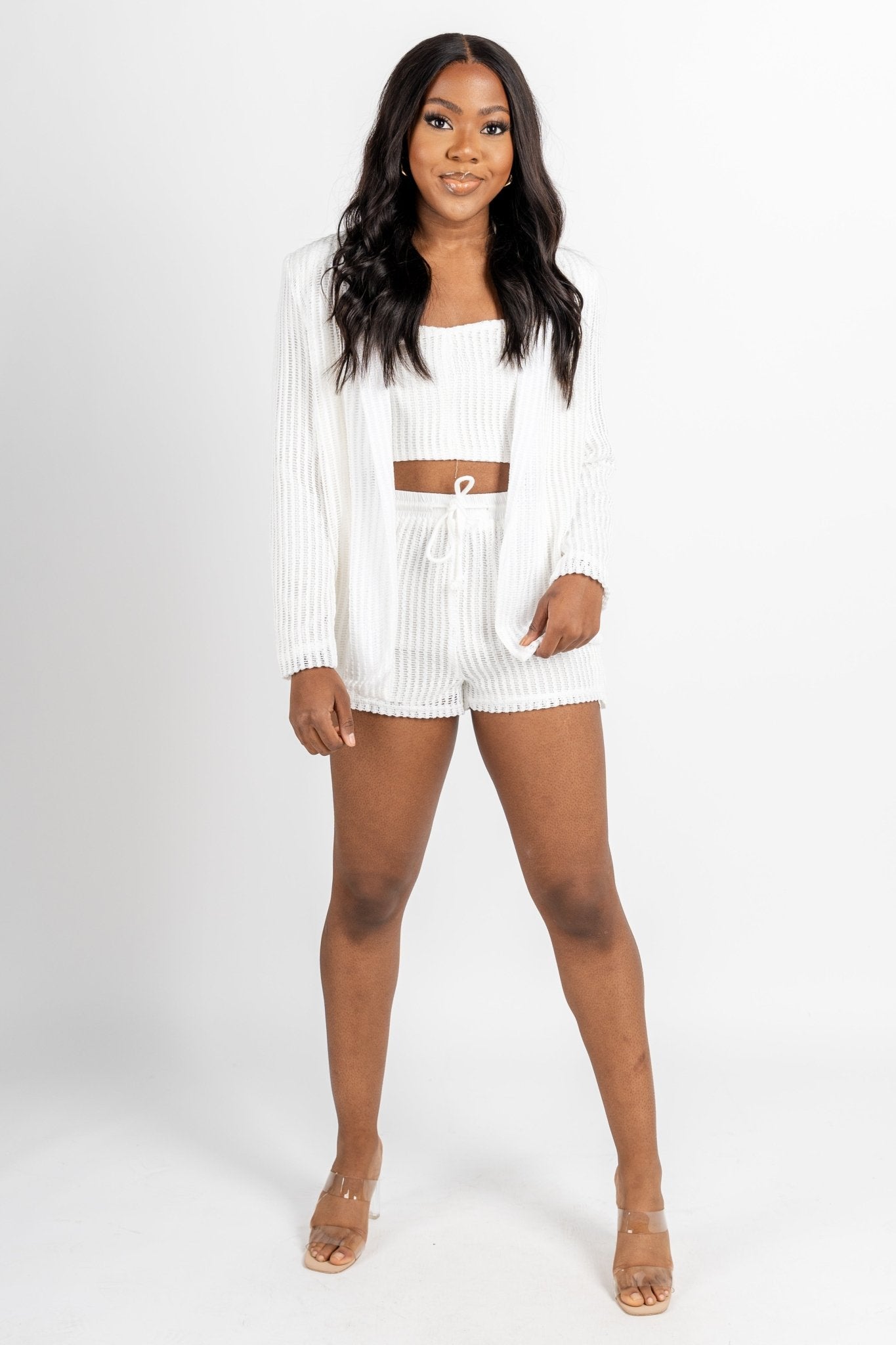 Crochet blazer jacket white – Unique Blazers | Cute Blazers For Women at Lush Fashion Lounge Boutique in Oklahoma City