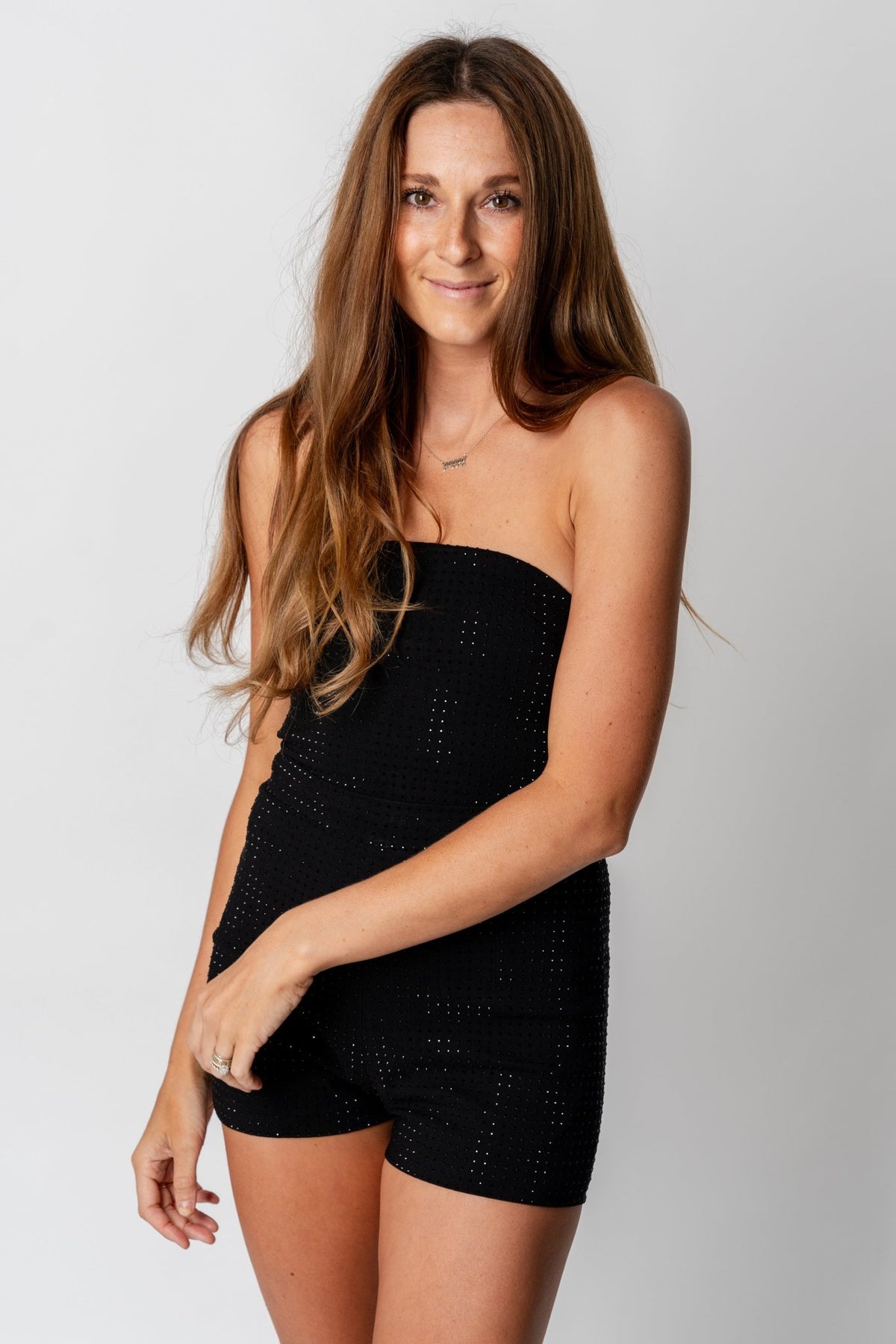 Rhinestone romper black - Cute Romper - Trendy Rompers and Pantsuits at Lush Fashion Lounge Boutique in Oklahoma City