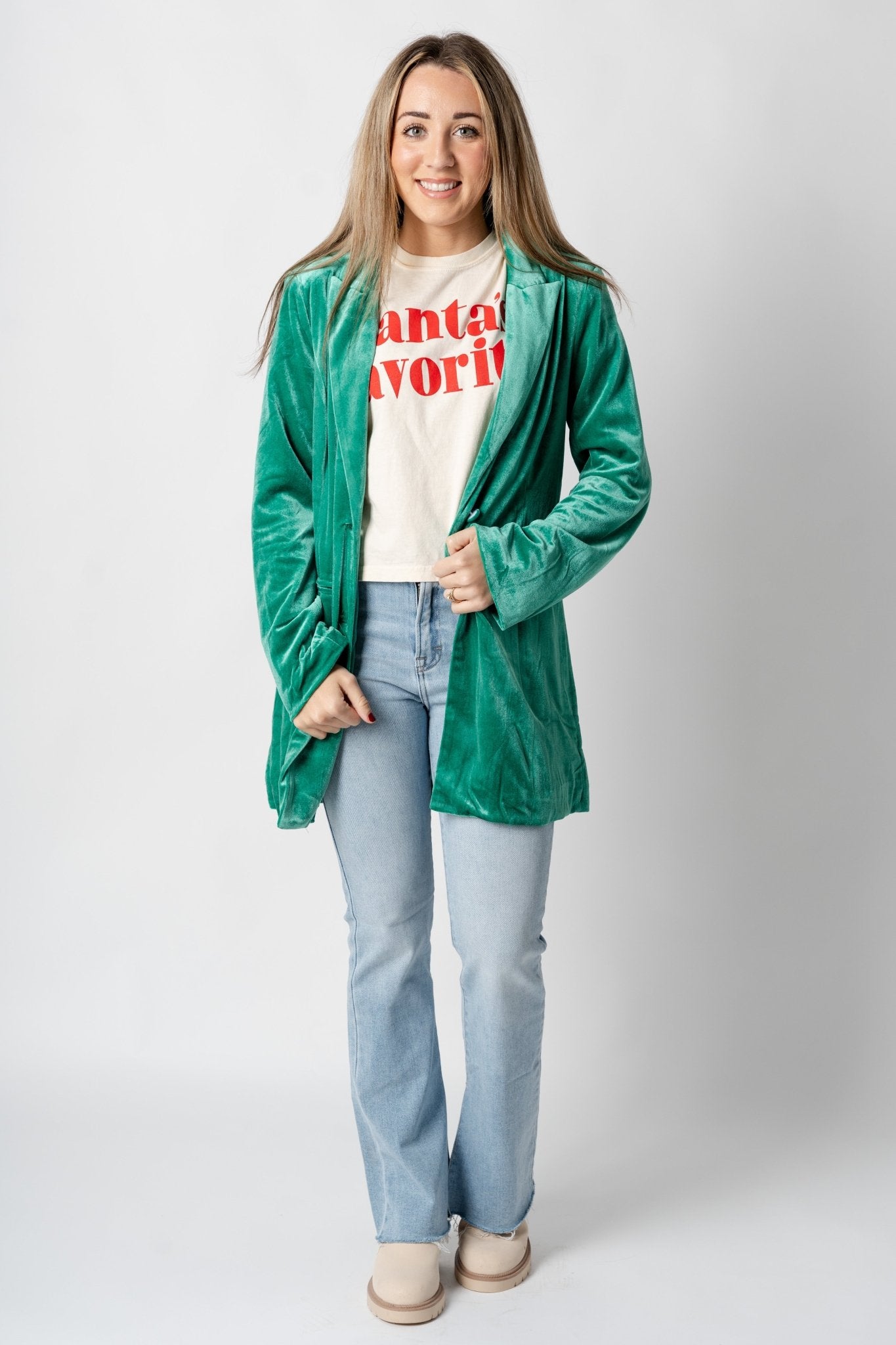 Velvet blazer emerald – Fashionable Jackets | Trendy Blazers at Lush Fashion Lounge Boutique in Oklahoma City