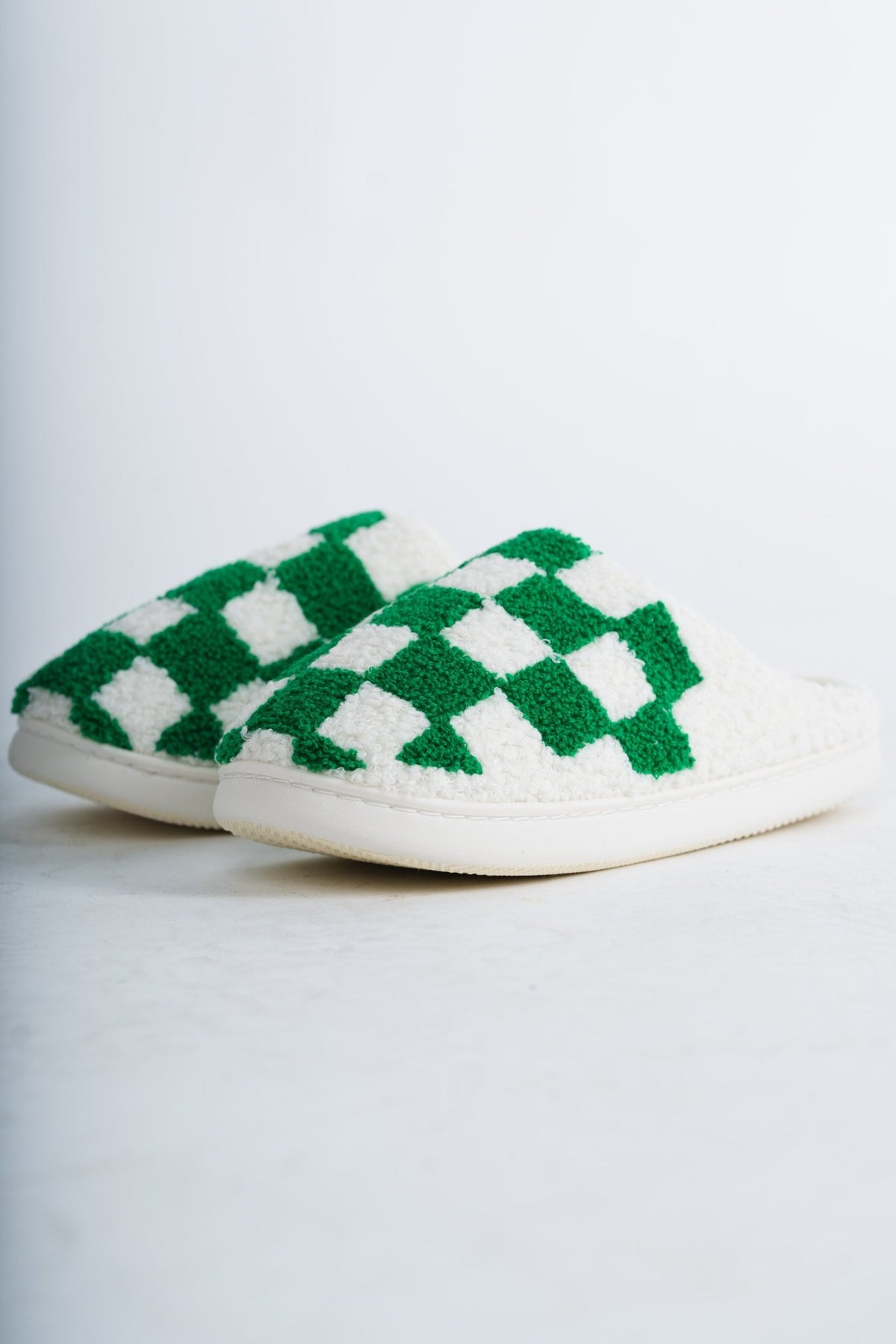Checkered slip on slippers green - Trendy slippers - Cute Loungewear Collection at Lush Fashion Lounge Boutique in Oklahoma City