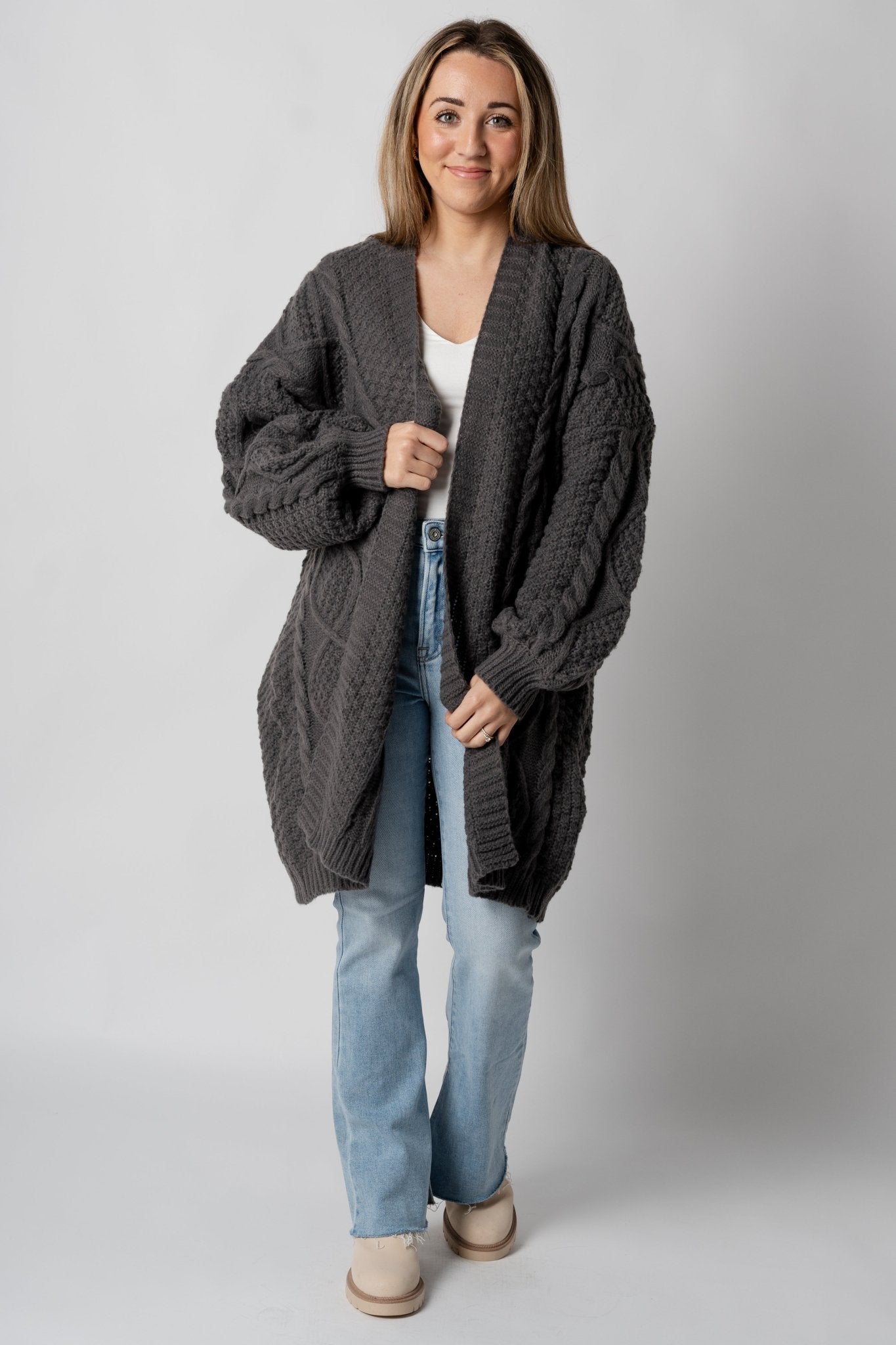 Chunky cable knit cardigan charcoal