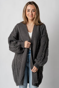 Chunky cable knit cardigan charcoal - Affordable Cardigan - Boutique Cardigans & Trendy Kimonos at Lush Fashion Lounge Boutique in Oklahoma City
