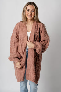 Chunky cable knit cardigan mauve - Affordable Cardigan - Boutique Cardigans & Trendy Kimonos at Lush Fashion Lounge Boutique in Oklahoma City