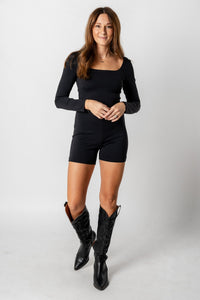 Long sleeve romper black Stylish Romper - Womens Fashion Rompers & Pantsuits at Lush Fashion Lounge Boutique in Oklahoma City