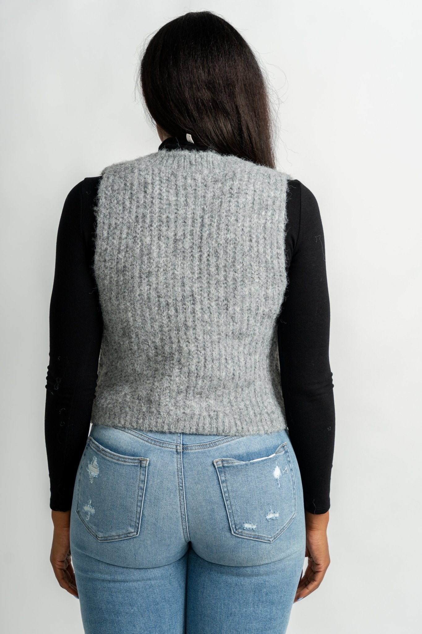 Fuzzy knit sweater vest grey
