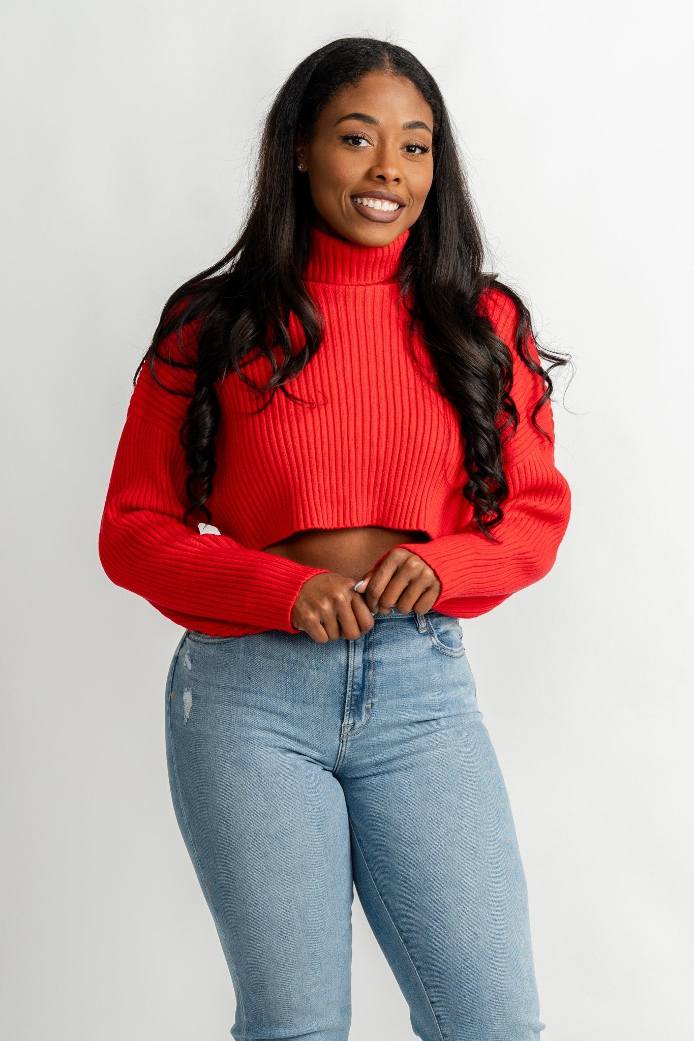 Crop turtleneck sweater red – Stylish Sweaters | Boutique Sweaters at Lush Fashion Lounge Boutique in Oklahoma City