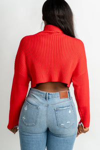 Crop turtleneck sweater red – Unique Sweaters | Lounging Sweaters and Womens Fashion Sweaters at Lush Fashion Lounge Boutique in Oklahoma City