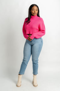 Crop turtleneck sweater pink – Unique Sweaters | Lounging Sweaters and Womens Fashion Sweaters at Lush Fashion Lounge Boutique in Oklahoma City