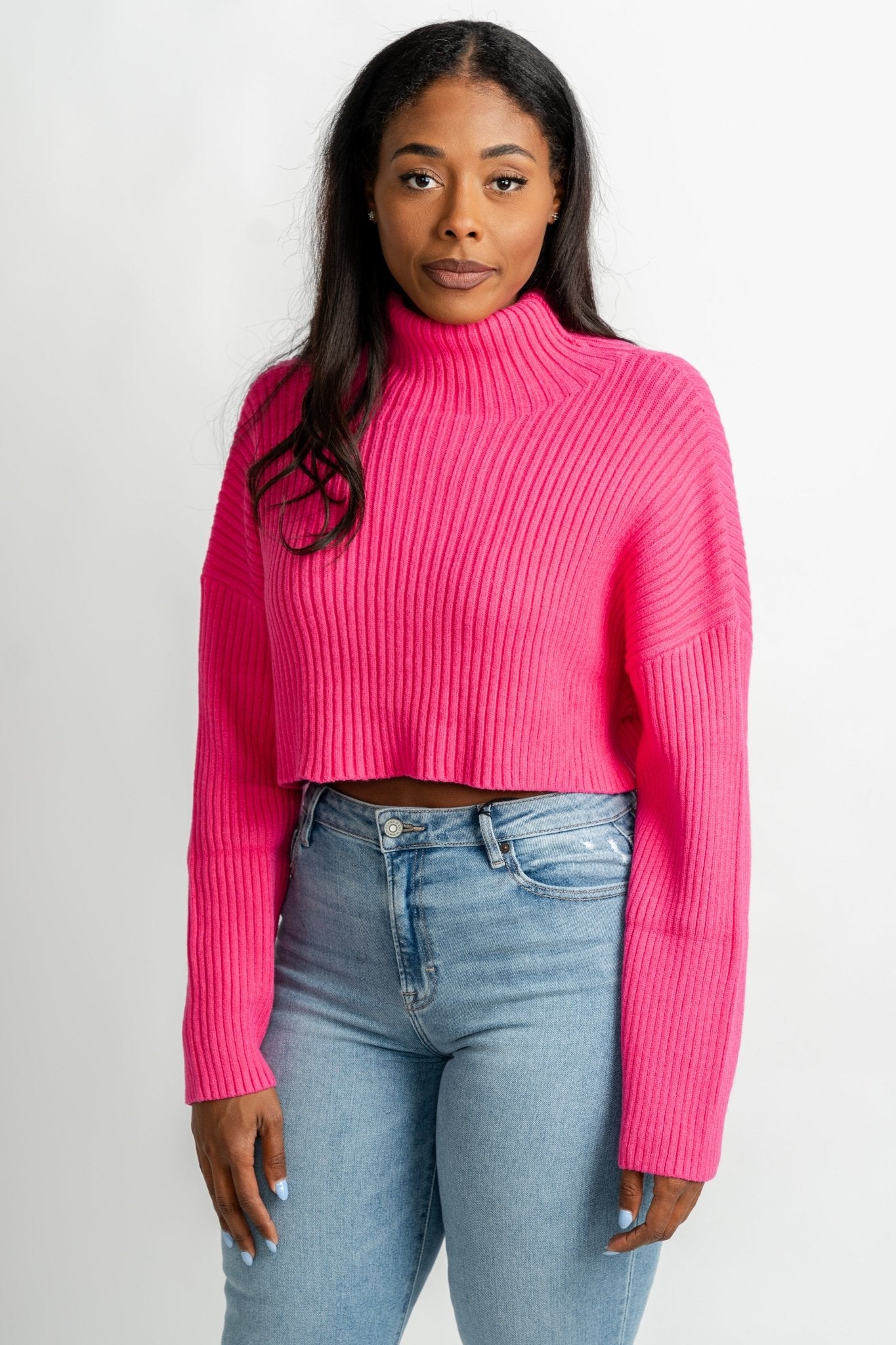Crop turtleneck sweater pink – Stylish Sweaters | Boutique Sweaters at Lush Fashion Lounge Boutique in Oklahoma City
