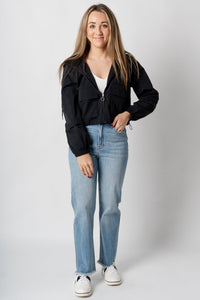 Lightweight nylon cargo jacket black – Unique Blazers | Cute Blazers For Women at Lush Fashion Lounge Boutique in Oklahoma City