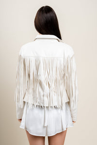Faux leather fringe zip jacket white - Adorable jacket - Unique Bridesmaid Ideas at Lush Fashion Lounge Boutique in Oklahoma