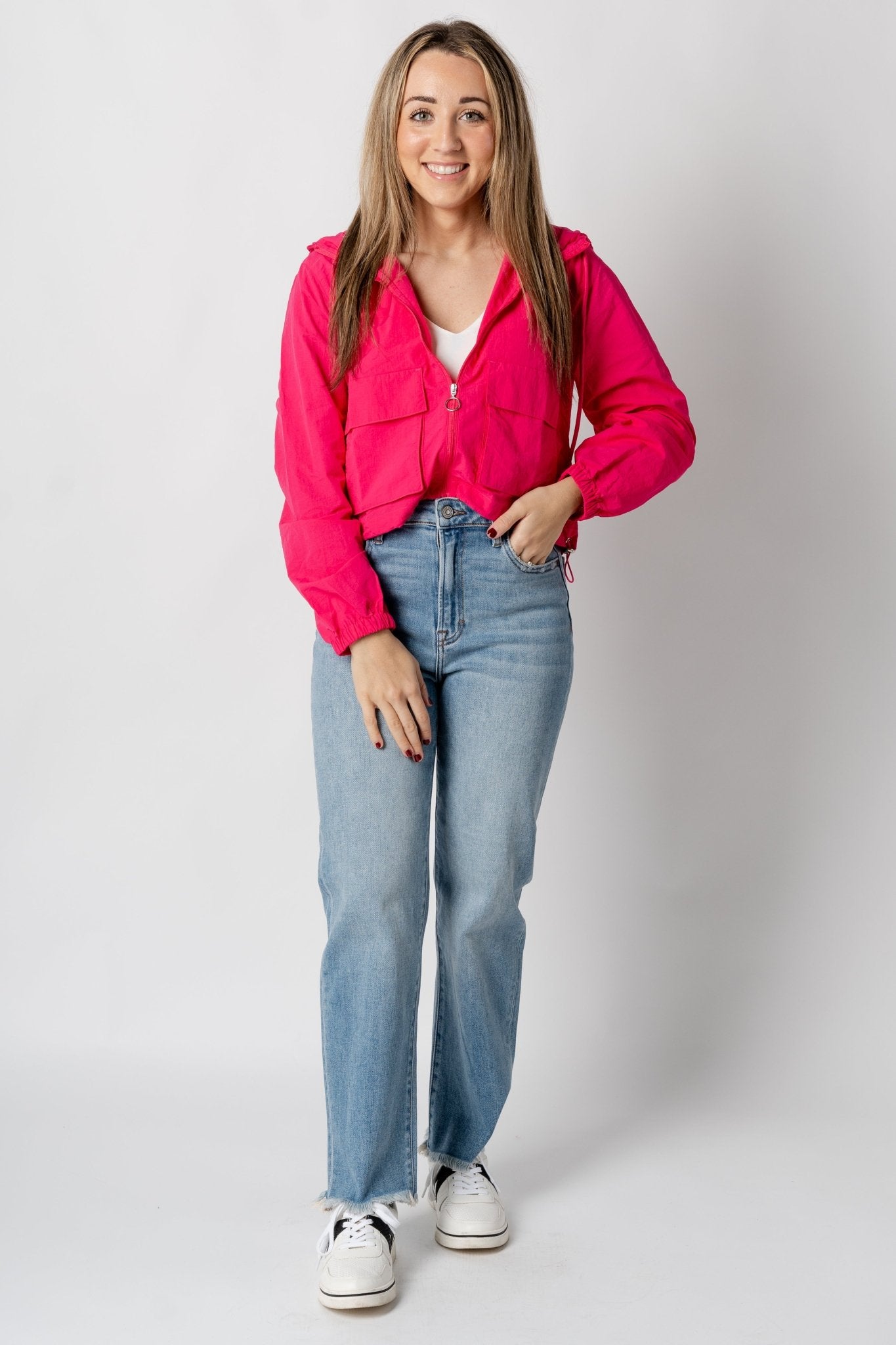 Lightweight nylon cargo jacket fuchsia – Fashionable Jackets | Trendy Blazers at Lush Fashion Lounge Boutique in Oklahoma City