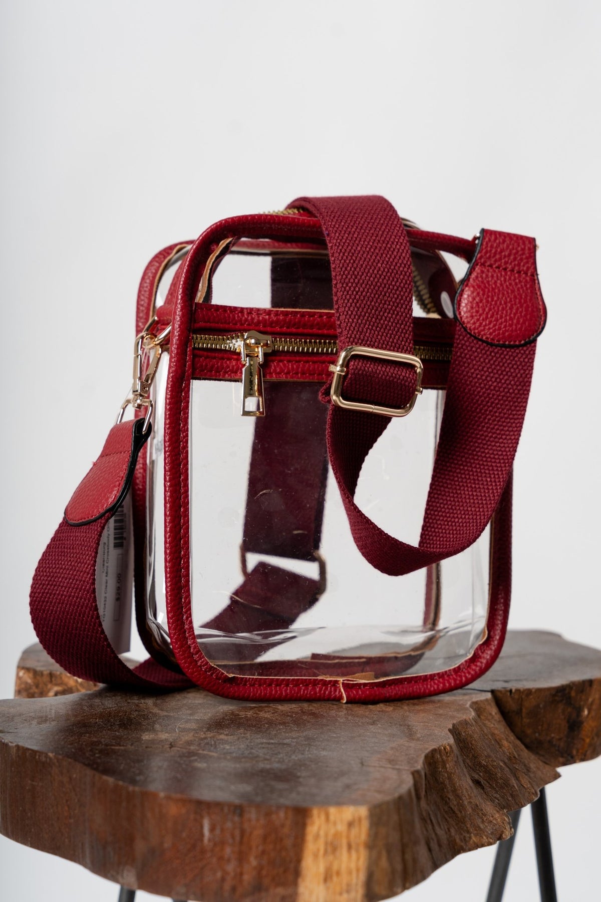 Clear crossbody stadium purse burgundy - Trendy Bags at Lush Fashion Lounge Boutique in Oklahoma City