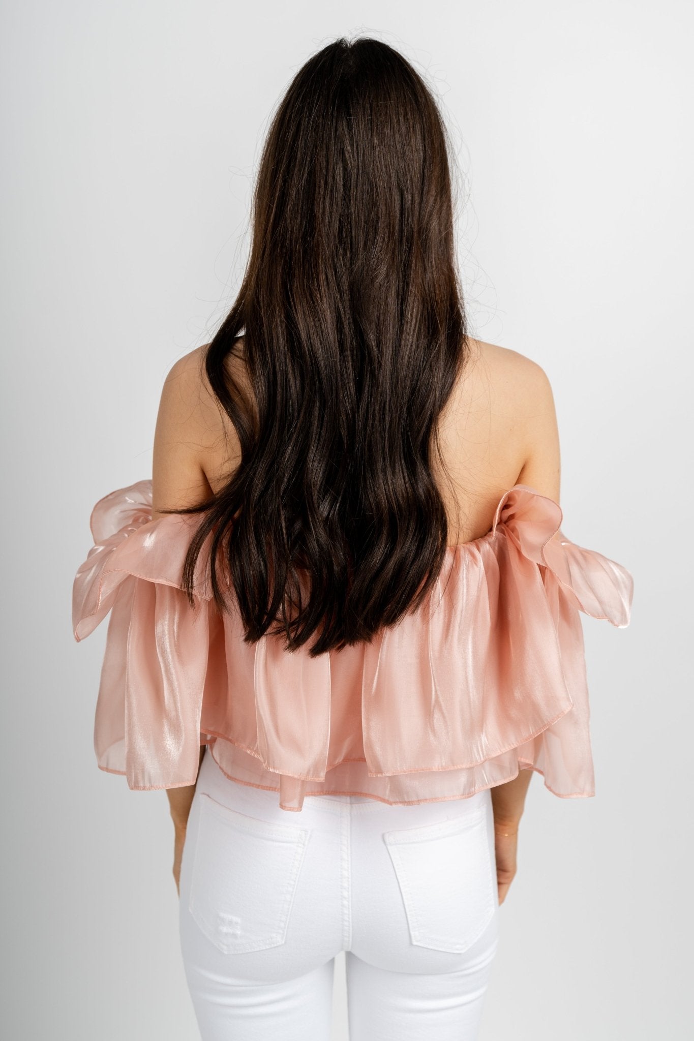 Ruffle off shoulder top blush - Stylish Top - Cute Easter Clothing Line at Lush Fashion Lounge Boutique in Oklahoma