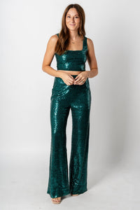Sequin crop top shiny dark turquoise - Exclusive Collection of Holiday Inspired T-Shirts and Hoodies at Lush Fashion Lounge Boutique in Oklahoma City