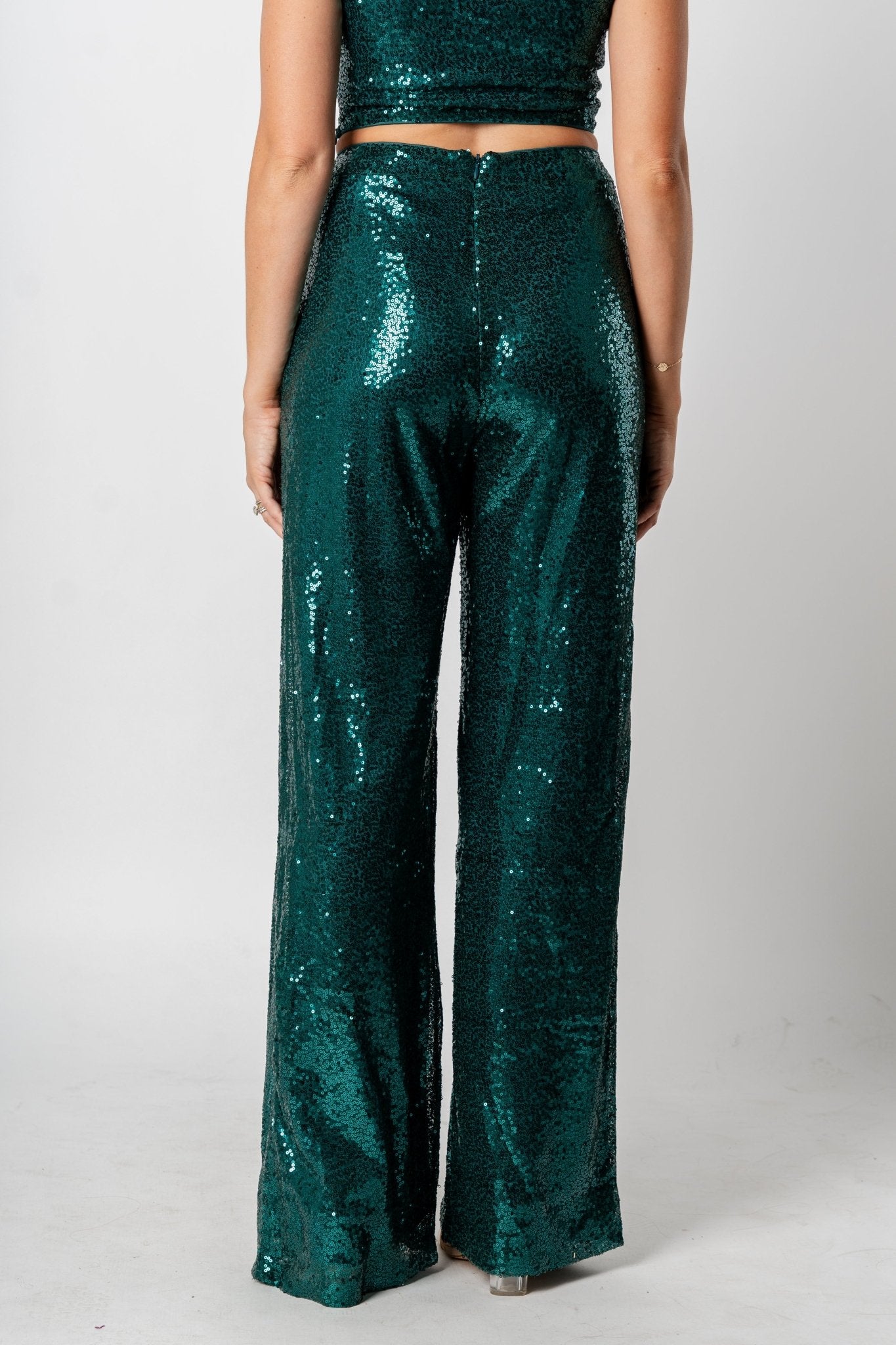 Sequin flare pants dark shiny turquoise | Lush Fashion Lounge: women's boutique pants, boutique women's pants, affordable boutique pants, women's fashion pants